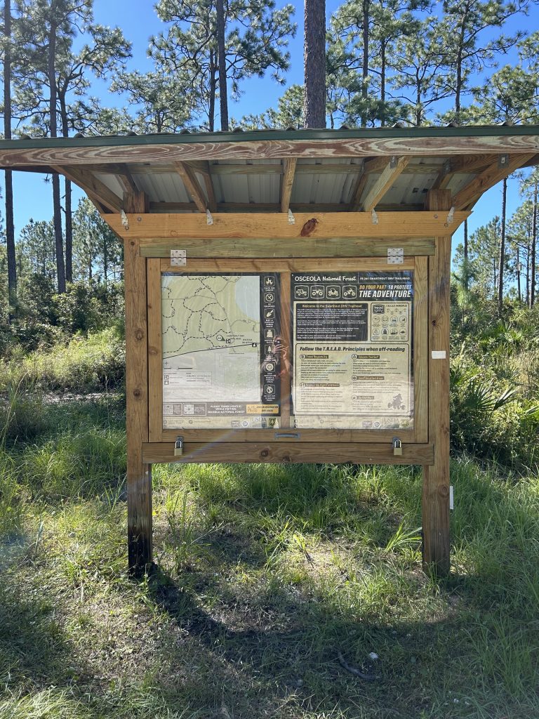 Tread Lightly! Impact Report: Osceola National Forest Kiosk and Sign Installation: Skinny Dip and Swarthout OHV Trailheads Kiosk Swarthout Front 768x1024